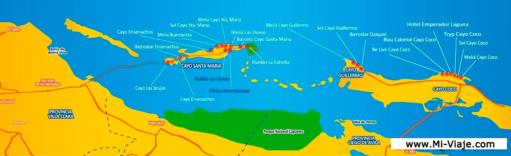 Mapa de Hoteles en Cayo Santa Mara, Cuba