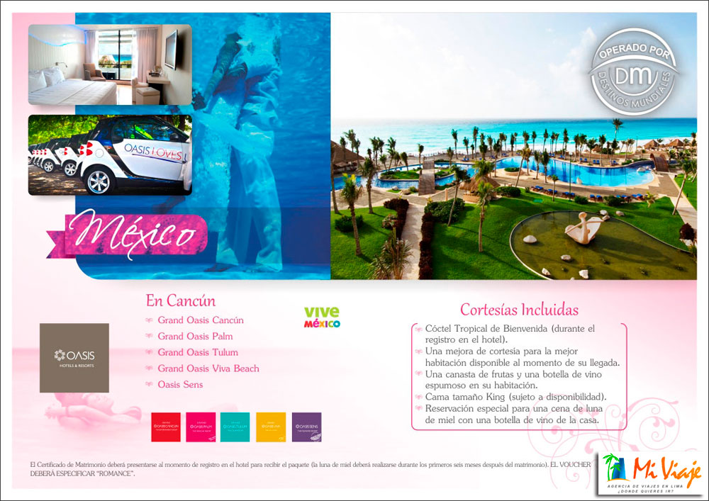 Viajes de Luna de Miel en Cancn con Hoteles Oasis salidas desde Lima Per
