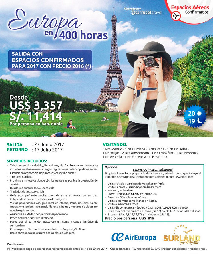 Tour Europa en 400 Horas - Salida 27 de Junio 2018
